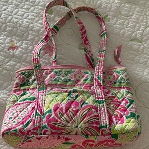Vera Bradley pink and green handbag with matching wallet. Pinwheel pink.